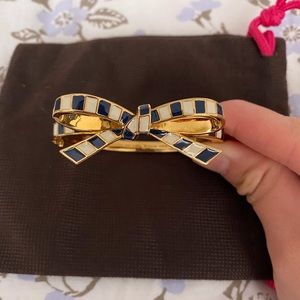 Kate Spade Large Bow Bangle w/ Blue+ White Stripes
